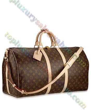  Louis Vuitton Monogram Keepall Bandouliere 55 Padlock Design Beige Leather Belt Extra Large Brown Canvas Tote Bag M41414