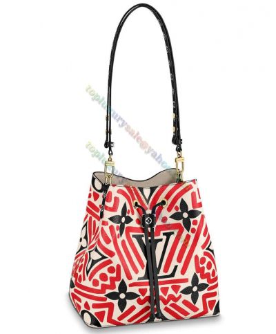 Louis Vuitton Monogram Crafty Neonoe MM Red & Black Leather Graffiti Art Motif Pattern Bucket Bag M45362