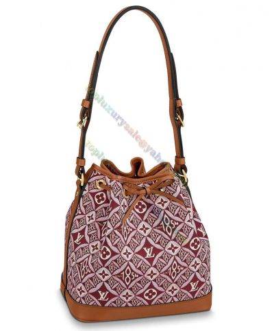 Louis Vuitton Petit Noe Monogram Jacquard Pattern Red Canvas & Brown Leather National Style Crossbody Bag 