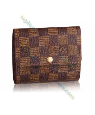  Louis Vuitton Anais Damier Pattern Back Zipper Pocket Men Brown Canvas Press-stud Closure Short Flap Wallet