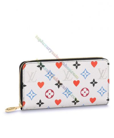  Louis Vuitton Game On Colorful Monogram Heart Printing Zipper Wallet Spring Fashion Female White Long Wallet
