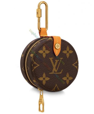 Louis Vuitton Monogram Orange Leather Belt Hook Buckle Hot Selling Brown Coated Canvas Zipper Closure Round Case Wallet