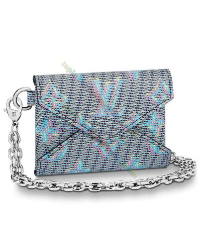  Louis Vuitton Female Kirigami Necklace 3-D LV Pop Pattern Envelope Style Silver Chain Flap Wallet