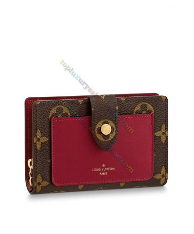  Louis Vuitton Juliette Purple Leather Front Pocket Press-stud Closure Best Women's Brown Canvas Monogram Zipper Wallet M69433