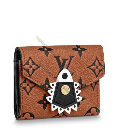 Copy Louis Vuitton Crafty Zoe Monogram Printing High Quality Female Coffee Cowhide Leather Flower Flap Wallet 