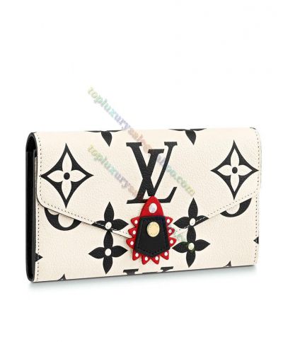 Knock-off Louis Vuitton Crafty Sarah Cream Leather Red Leather Flower Detail Low Price Lady Flap Monogram Wallet