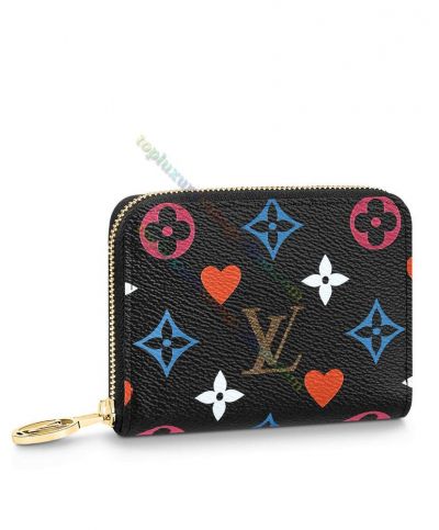  Louis Vuitton Game On Polychrome Monogram Flower Black Canvas Heart Printing Most Popular Female Zipper Coin Purse