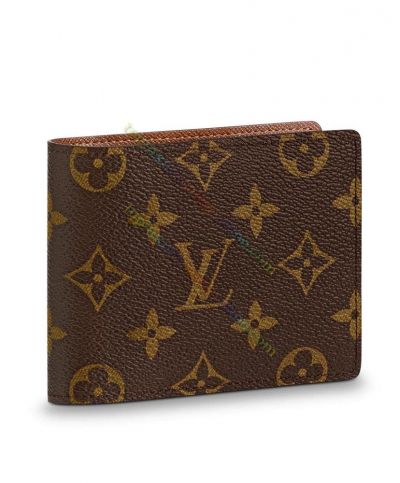  Louis Vuitton Flower & LV Printing Brown Canvas Bifold Best Price Male Short Wallet Online