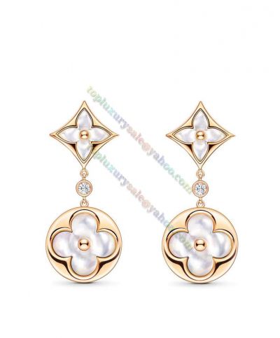  Louis Vuitton Color Blossom Round Diamond Joint White Pearl Star Drop & Sun Stud Ladies Long Earrings Q96668