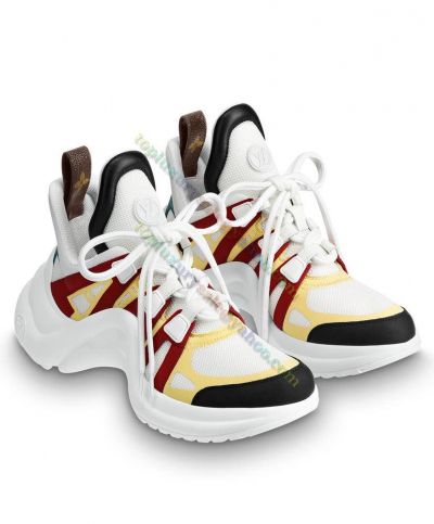 Louis Vuitton Archlight Low Price Large Tongue Yellow&Red Leather White Technical Fabric Blue Tail  Trainer For Ladies